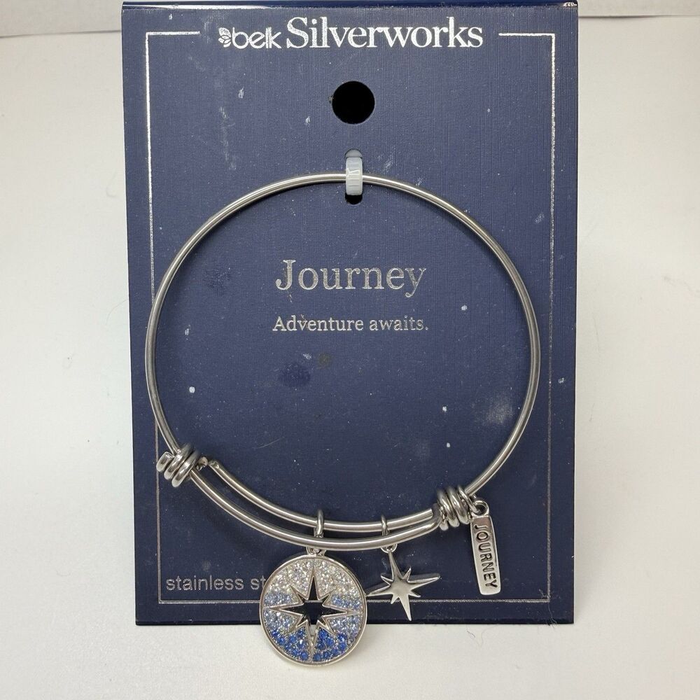 Belk Silverworks JOURNEY Adventure Awaits Charm Adjustable Bangle Bracelet New